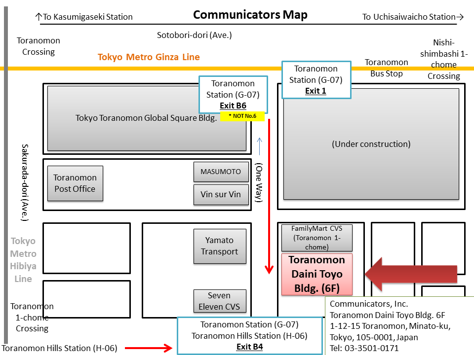 Map of Communicators,inc. in Toramonon, Tokyo.